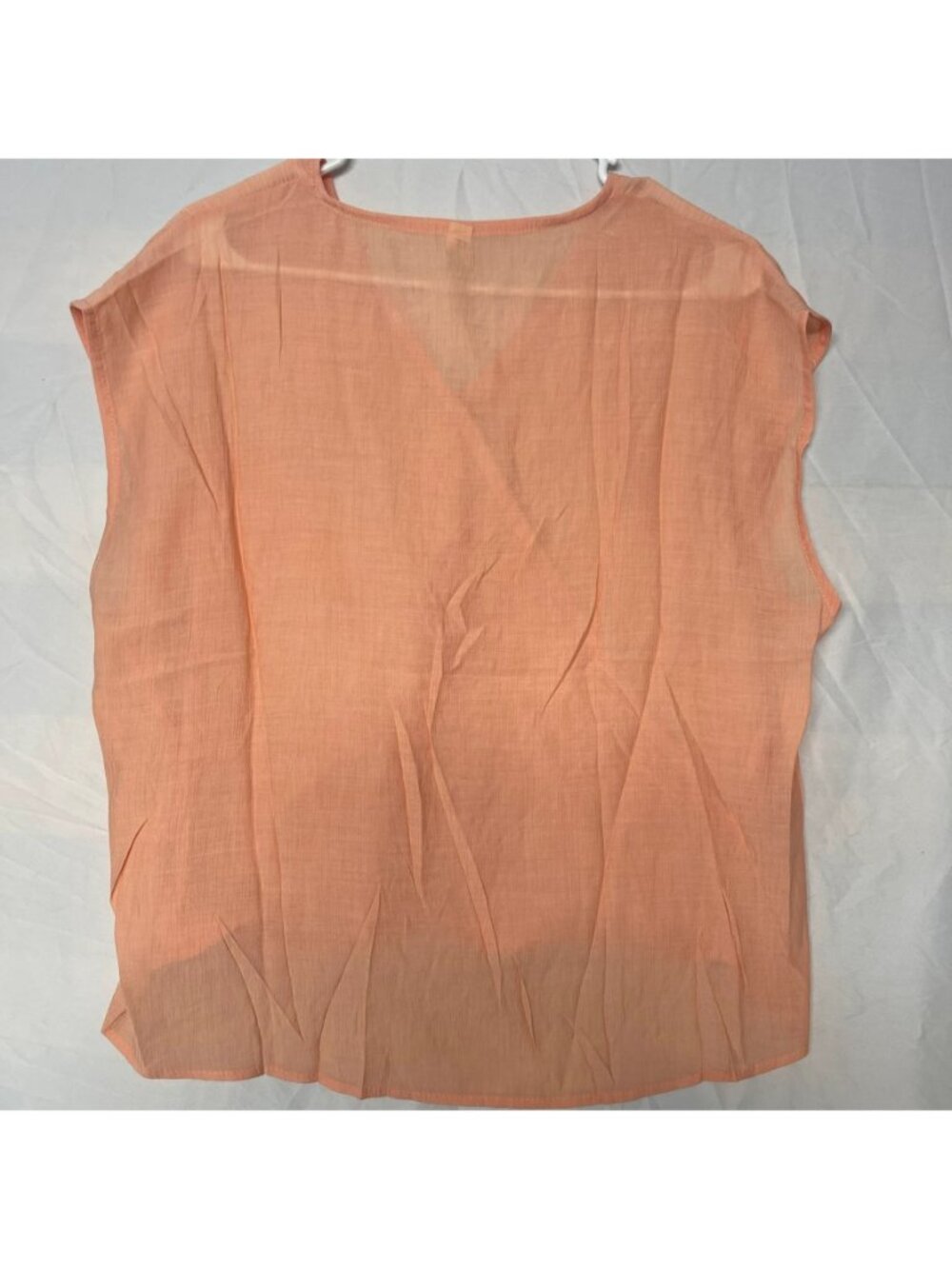 Jin Zi Lai Women's Peach Sheer Faux Wrap Blouse Short Sleeve Top - Picture 2 of 4